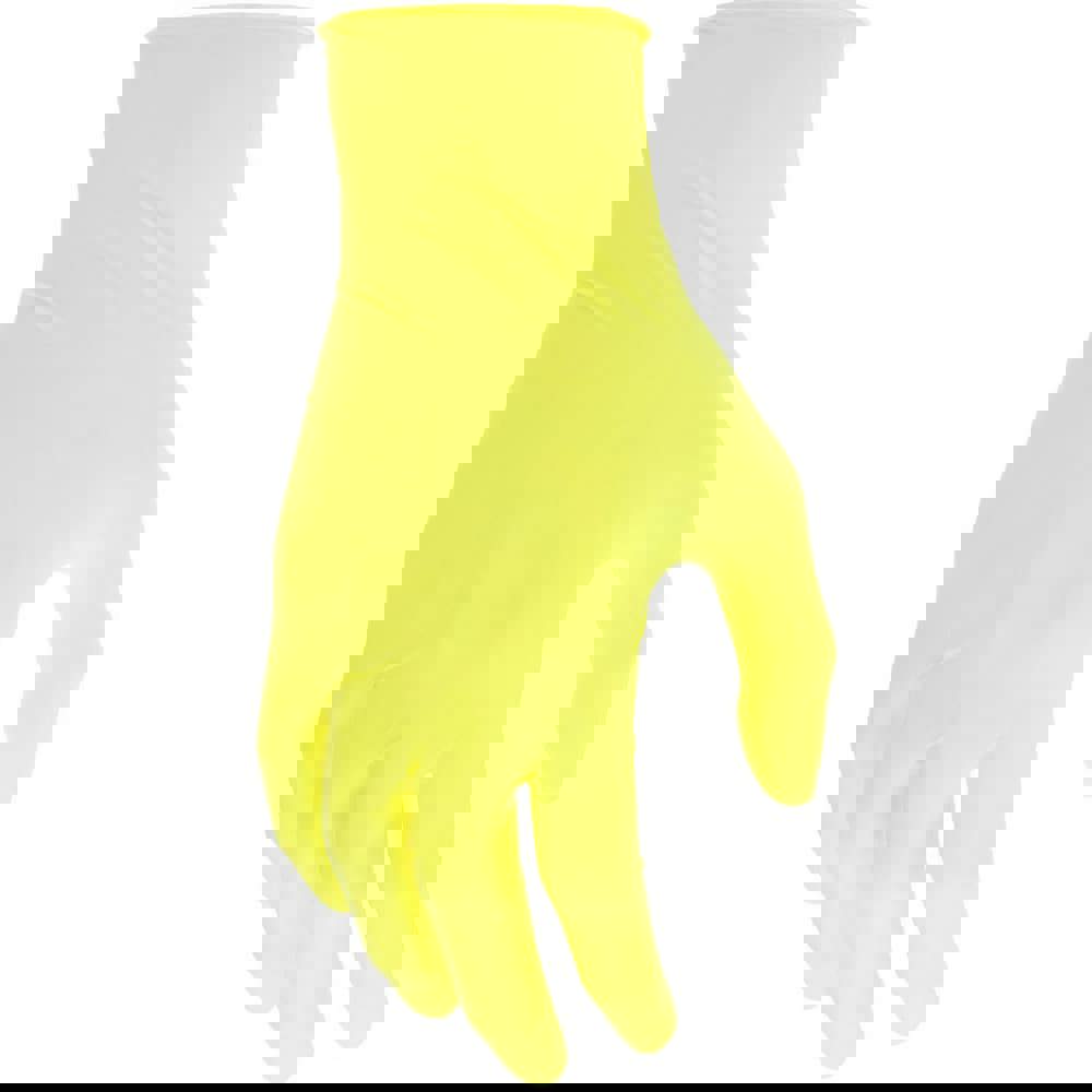 Disposable/Single Use Gloves; Primary Material: Nitrile ; Thickness (mil): 3.5000mil ; Grip Surface: Textured Palm & Fingers ; Grade: Food ; Glove Size: 2X-Large ; Color: Yellow